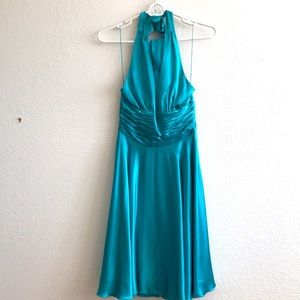 Teal halter top party dress